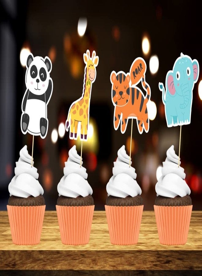 Klassik Pack of 20 Animal theme Birthday Cup Cake Toppers | Jungle Theme Table Decoration Cake Toppers - Image 1